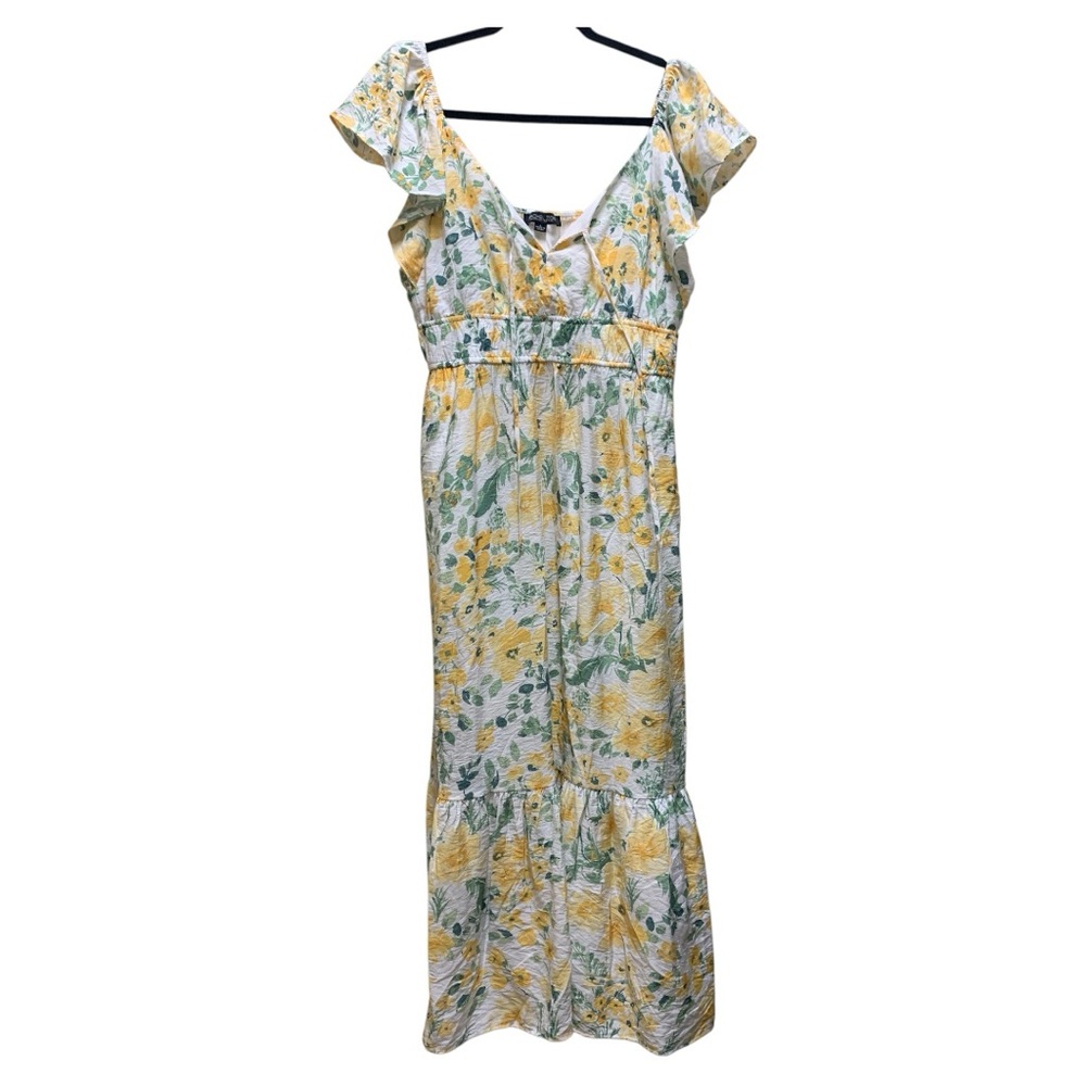 RACHEL ZOE Flutter Sleeve Tie Front Yellow Floral Maxi Dress Size Large - Picture 3 of 13